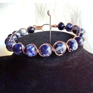 Sodalite copper bracelet wire wrap handmade